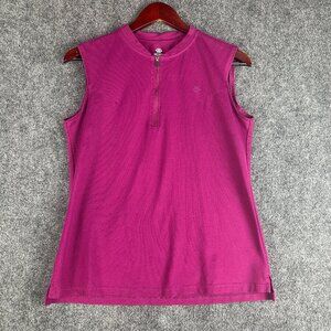 Mofiz Top Womens Medium Tank Top Purple Stretch Pullover Zip Neck Split Hem Logo